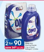 Omo Auto Washing Powder 2kg Or Liquid Detergent 2x1.5Ltr-Per Offer