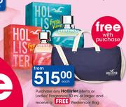 Hollister Men's Or Ladies Fragrance 50ml With Free Weekender Bag-Each