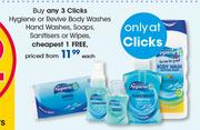 Clicks Hygiene Or Revive Body Washes Hand Washes, Soaps, Sanitisers Or Wipes-Each
