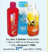Satiskin Foam Bath 1Litre Or 400ml & Shower Gel 1Litre(Excl. 2 Litre)-Each