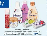 Johnson's Vita Rich Body Washes, Body Lotions, Tissue Oils Or Soaps-Each