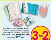 Clicks Made 4 Baby Summer Bibs,Facecloths,Hooded Towels,Muslin Blankets,Receiving Blankets & Socks