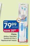 Clicks Battery Operated Toothbrush Plus 2 Replacement Heads-Per Pack
