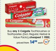 Colgate Toothbrushes Or Toothpastes (Excl.Regular, Herbal & Value Packs)-Each