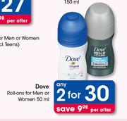 Dove Roll-Ons For Men Or Women-2 x 50ml