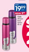 Coty Whisper Body Sprays-90ml Each