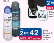 Dove Deodorants For Men Or Women-2 x 150ml