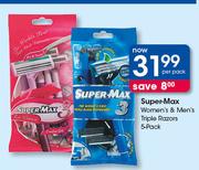 Super-Max Women's & Men's Triple Razors 5 Pack-Per Pack