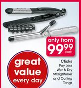 Clicks Pay Less Wet & Dry Straightener & Curling Tongs-Each