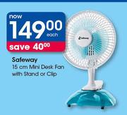 Safeway 15cm Mini Desk Fan With Stand Or Clip-Each