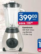 Kambrook 500 Watt Glass Jug Blender 1.5Ltr Jug-Each