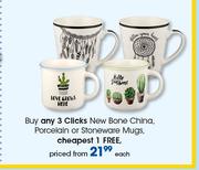 Clicks New Bone China, Porcelain Or Stoneware Mugs-Each