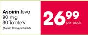 Aspirin Teva 80 mg 30 Tablets-Per Pack