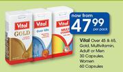 Vital Over 45 & 65, Gold, Multivitamin, Adult Or Men 30 Capsules Or Women 60 Capsules-Per Pack