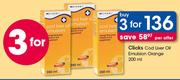 Clicks Cod Liver Oil Emulsion Orange-3x200ml Per Offer
