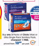 Clicks Maxi Or Ultra Single Pack Sanitary Pads-Per Pack