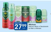 Mitchum Roll-Ons, Sticks Or Deodorants For Men Or Women-Each