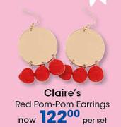 Claire's Red Pom Pom Earrings-Per Set