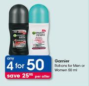 Garnier Roll-Ons For Men Or Women-Any 4X50ml