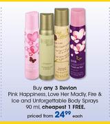 Revlon Pink, Happiness, Love Her Madly, Fire & Ice And Unforgettable Body Sprays-90ml Each