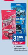 Super-Max Men's Or Women's 5 Triple Blade Razors-Per Pack