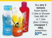 Satiskin Foam Baths 1L Or Shower Gels 400ml Or 1L(Excl. 2 Ltrs)-Each
