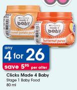 Clicks Made 4 Baby Stage 1 Baby Food-4 x 80ml