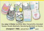 Clicks Summer Bibs, Facecloths, Hooded Towels, Muslin Blankets, Receiving Blankets Or Socks-Each