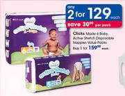 Clicks Made 4 Baby, Active Stretch Disposable Nappies Value Packs-Each