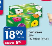 Twinsaver 2 Ply 180 Facial Tissues-Per Box