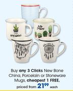 Clicks New Bone China, Porcelain Or Stoneware Mugs-Each