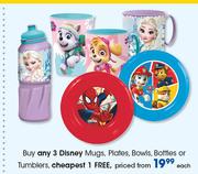 Disney Mugs, Plates, Bowls, Bottles Or Tumblers-Each