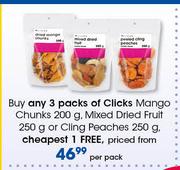 Clicks Mango Chunks-200g, Mixed Dried Fruit-250g Or Cling Peaches-250g Per Pack