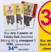Clicks Deli Assorted Biltong-50g Per Pack
