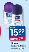 Sanex Ladies & Men's Roll On-50ml Each