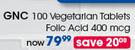 GNC Vegetarian Tablets Folic Acid 400mcg-100's Per Pack