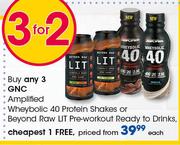 GNC Amplified Wheybolic 40 Protein Shakes Or Beyond Raw LIT Pre Workout Ready To Drinks-Each
