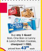 Quest Bars, One Bars Or Lenny & Larry's Protein Cookies-Each