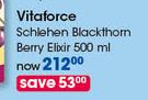 Vitaforce Schlehen Blackthorn Berry Elixir-500ml Each