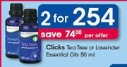 Clicks Tea Tree Or Lavender Essential Oils-2X50ml