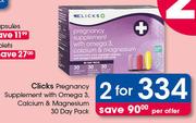 Clicks Pregnancy Supplements With Omega 3 Calcium & Magnesium 30 Day Pack-For 2