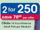 Clicks 14 Incontinence Adult Pull-Ups Medium-For 2