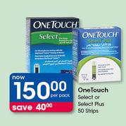 One Touch Select Or Select Plus 50 Strips-Per Pack
