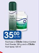 Clicks Odour Control Foot Powder-100g & Clicks Foot Spray-120ml Per Offer