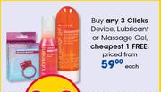 Clicks Device, Lubricant Or Massage Gel-Each