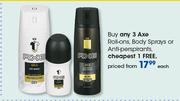 Axe Roll-Ons, Body Sprays Or Anti-Perspirants-Each