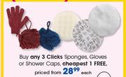 Clicks Sponges, Gloves Or Shower Caps-Each