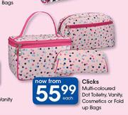 Clicks Multi Coloured Dot Toiletry, Vanity, Cosmetics Or Fold Up Bags-Each