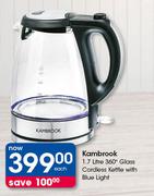 Kambrook 1.7Ltr 360° Glass Cordless Kettle With Blue Light-Each