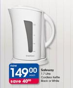 Safeway 1.7Ltr Cordless Kettle Black Or White-Each